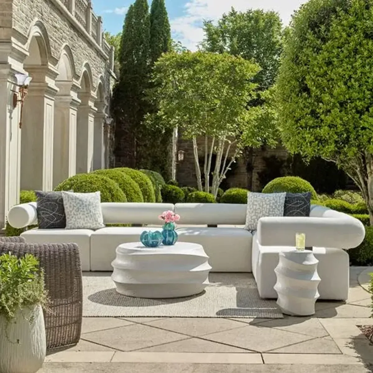 Adelheid Outdoor Concrete Coffee Table - White
