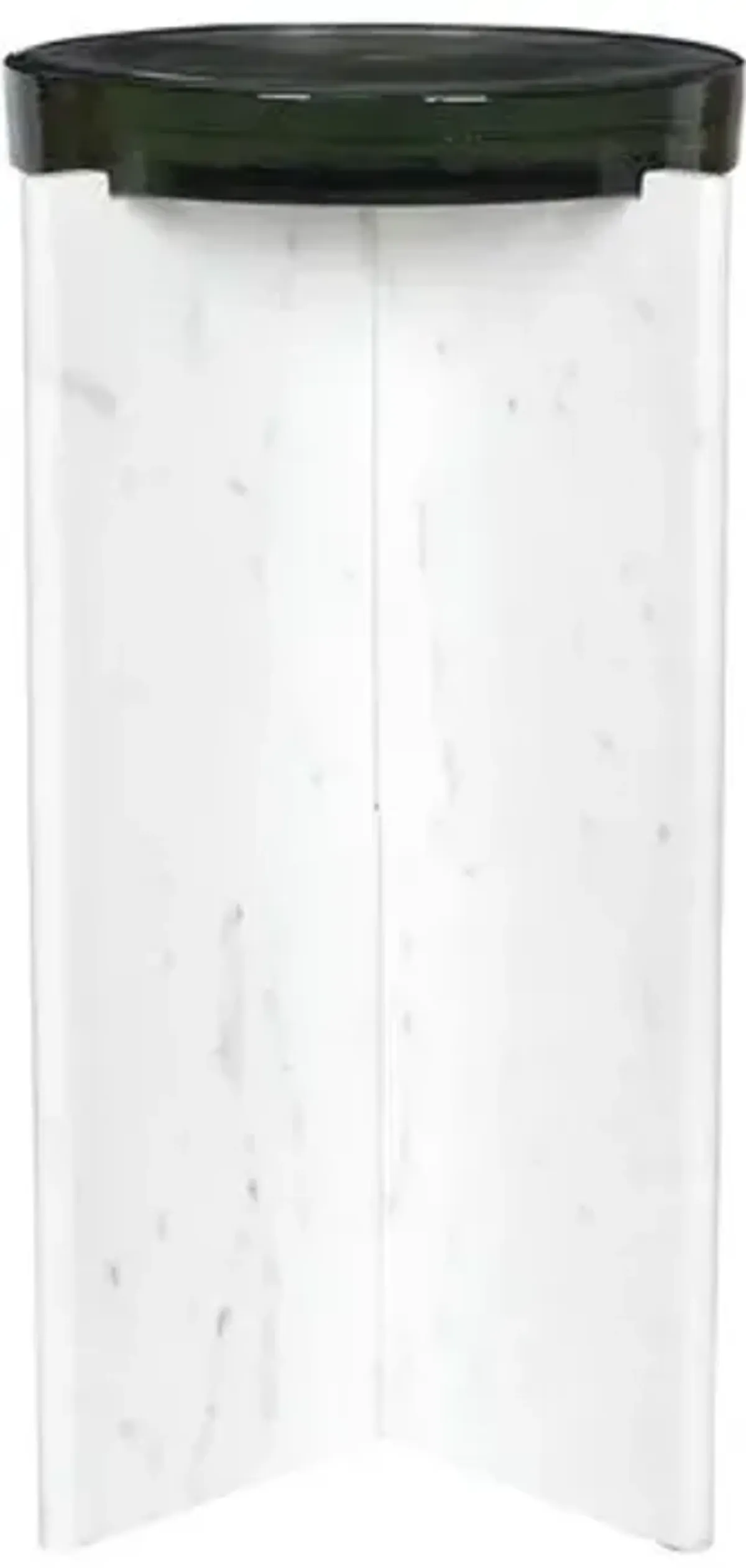 Xiomara Indoor/Outdoor Marble/Glass Accent Table - White/Grey - 22Hx14Wx14D in