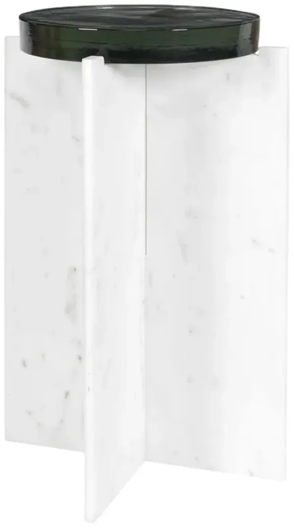 Xiomara Indoor/Outdoor Marble/Glass Accent Table, White/Grey