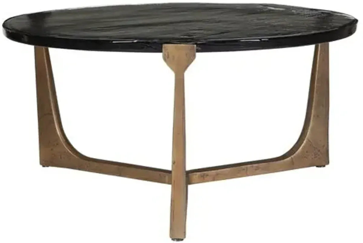 Thalia Outdoor Round Coffee Table - Brass - Gold