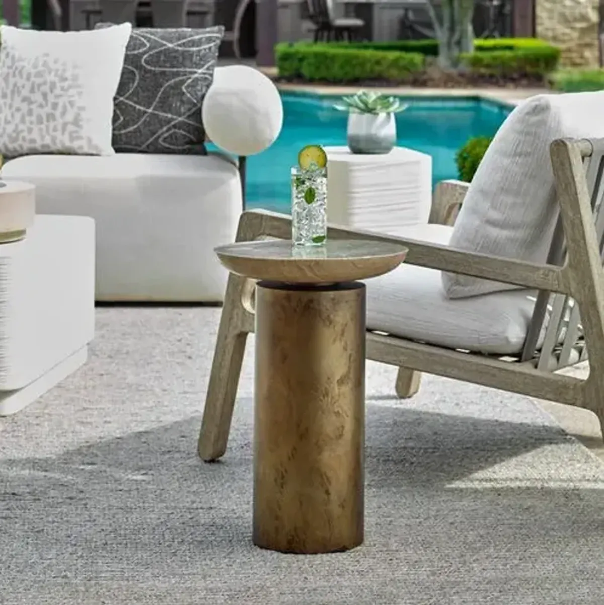 Yael Indoor/Outdoor Iron Accent Table - Gold - 21Hx14Wx14D in
