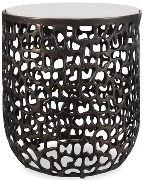 Eusebio Outdoor Aluminum/Marble Top Side Table - Dark Bronze/White - Multi