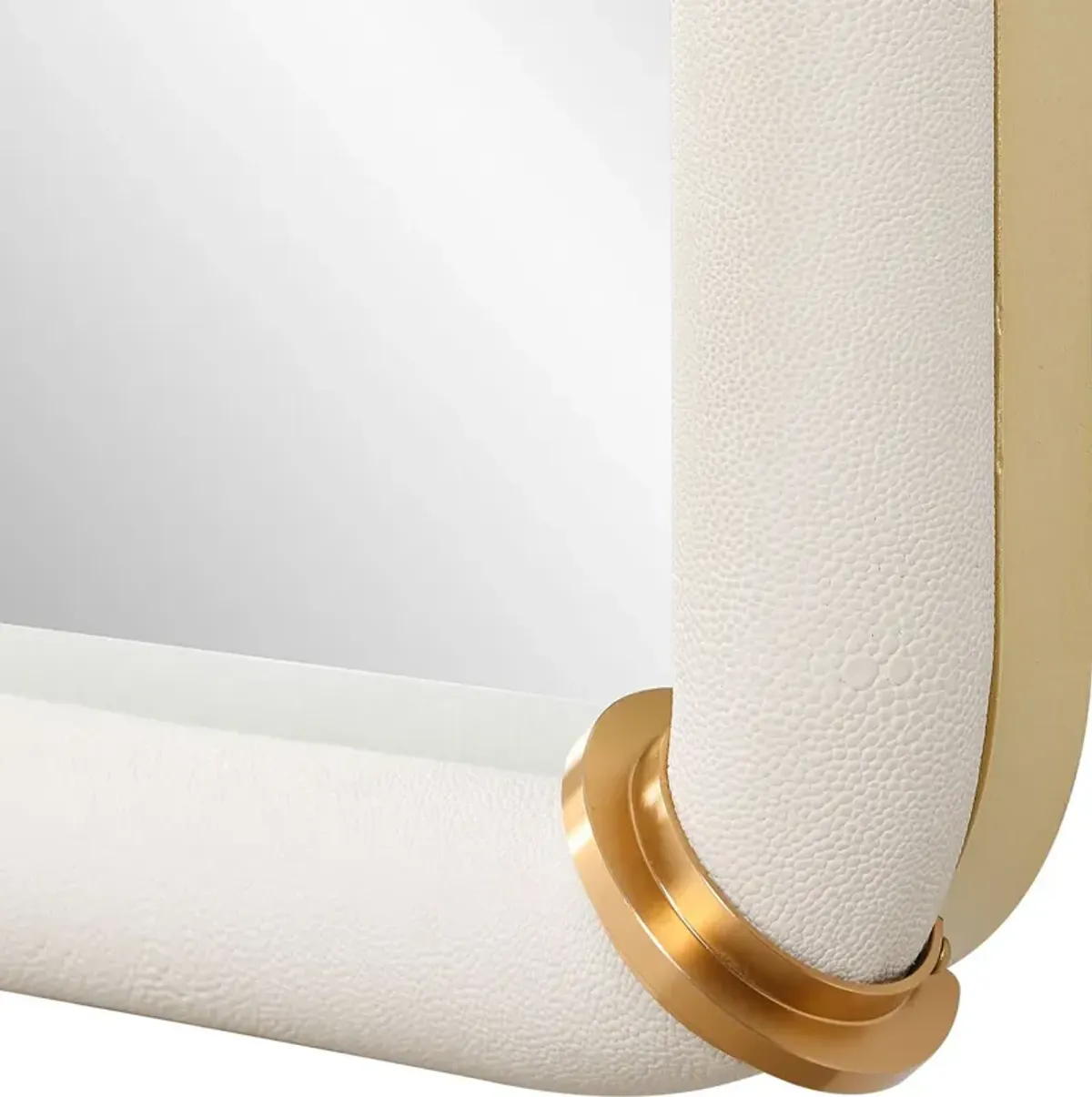 Ophelia Faux Shagreen Leather Wrap Wall Mirror, White/Gold