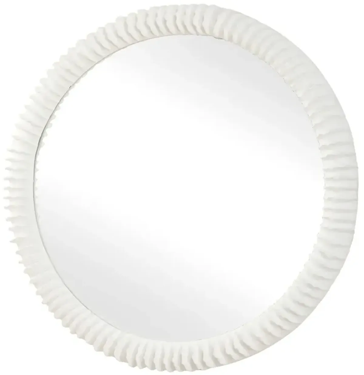 Jonas 35" Ceramic Ruffle Round Wall Mirror, Matte White