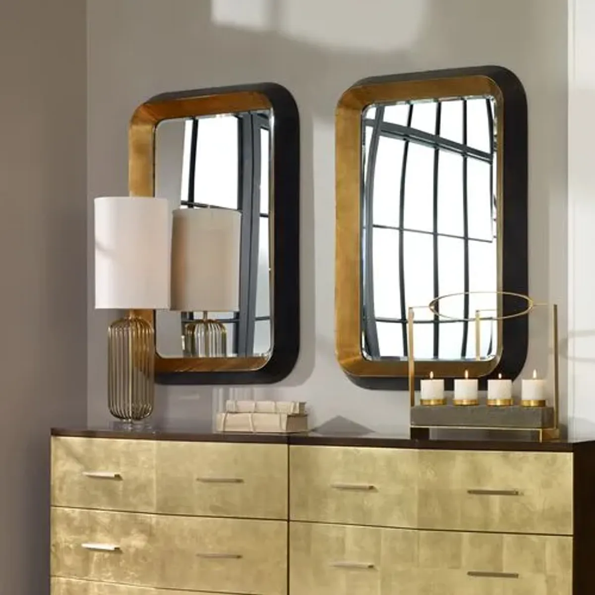 Petrona Wall Mirror - Black/Metallic Gold Leaf