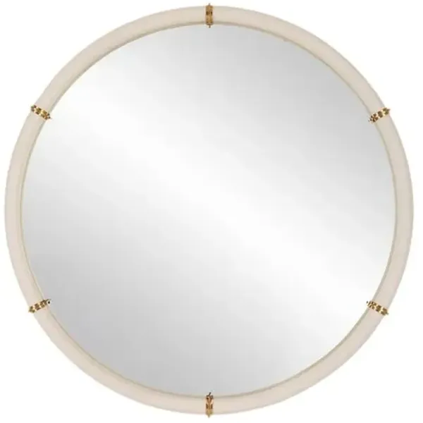 Ophelia Faux Shagreen Leather Wrap 43" Round Wall Mirror - White/Gold