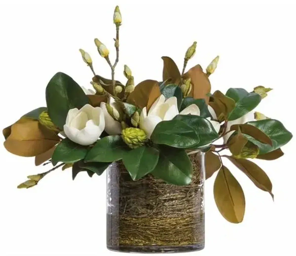 19" Magnolia Twig Arrangement in Glass Vase - White