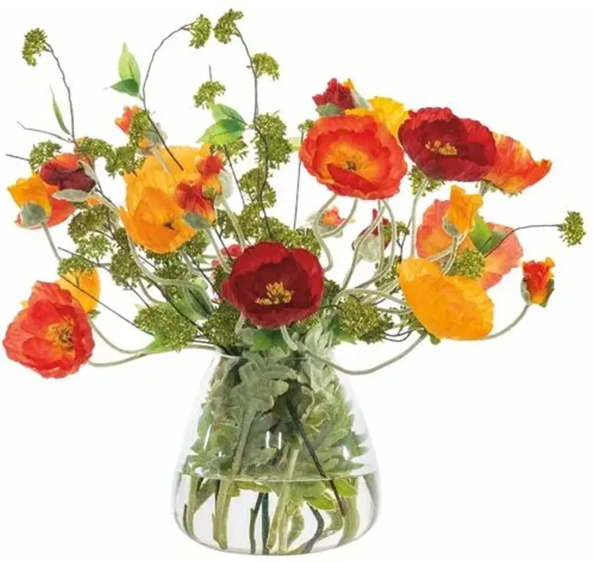 25" Large Mixed Poppies Arrangement in Glass Vase - Orange