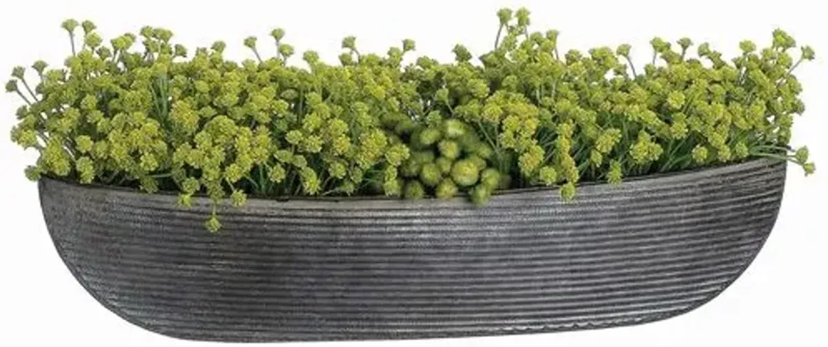 6" Baby's Breath and Meadow Flower Arrangement in Oval Tin - Green