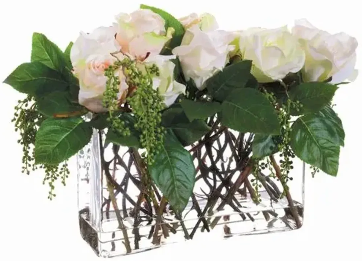 12" Rose Arrangement in Glass Vase - White