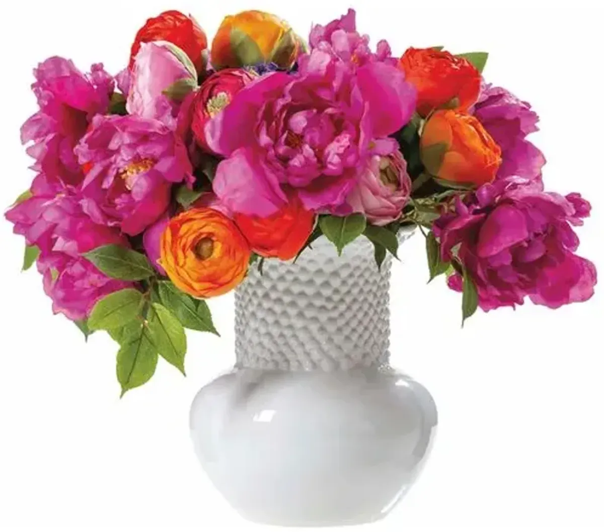 15" Mix Ranunculus and Peony Arrangement in Ceramic Vase - Orange