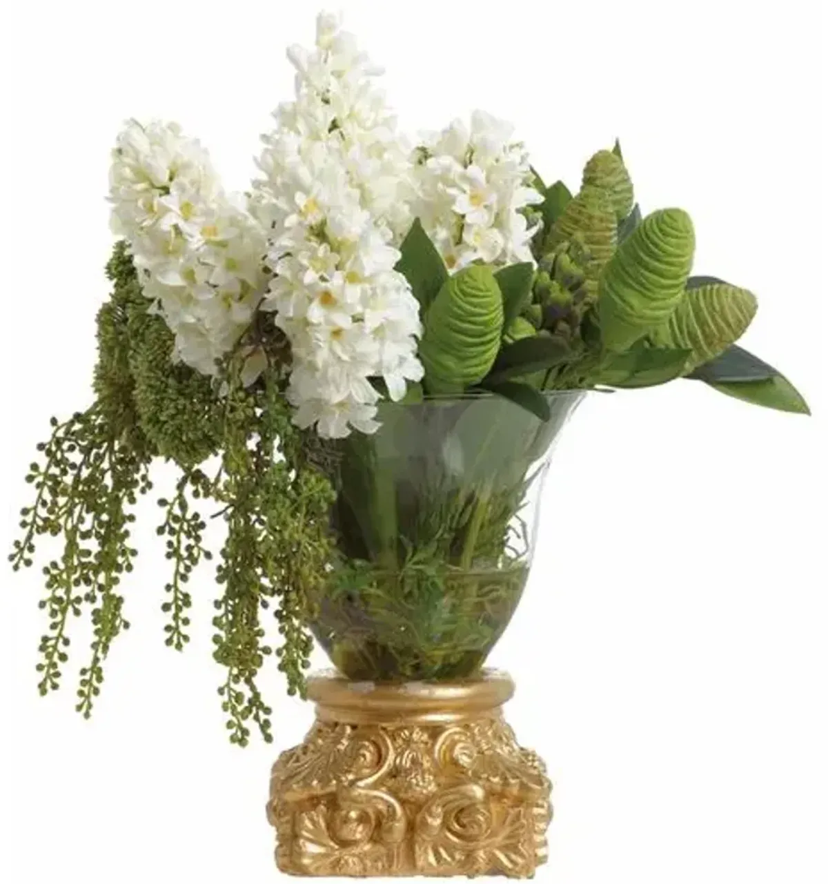 16" Hyacinth and Lilac Arrangement in Glass Vase - White