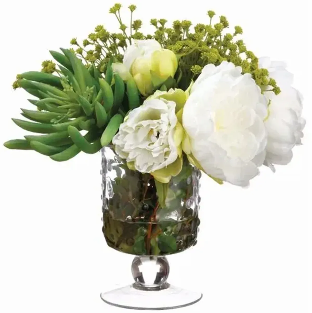 10" Peony Baby's Breath Arrangement in Glass Vase - Green