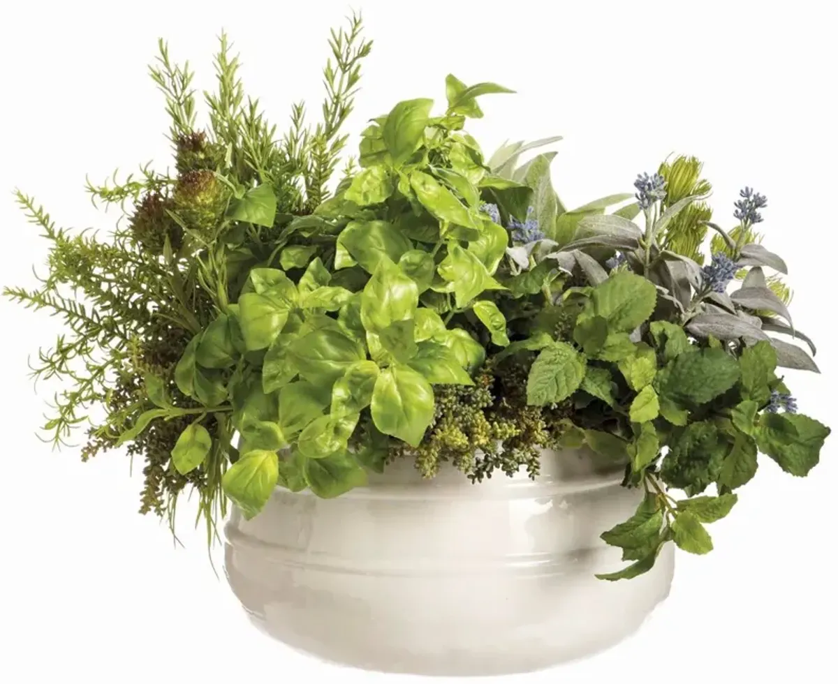 16" Sedum and Rosemary in Pot, Green