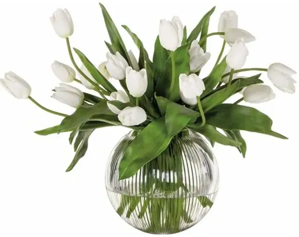 24" French Tulip Arrangement in Glass Ball - Green