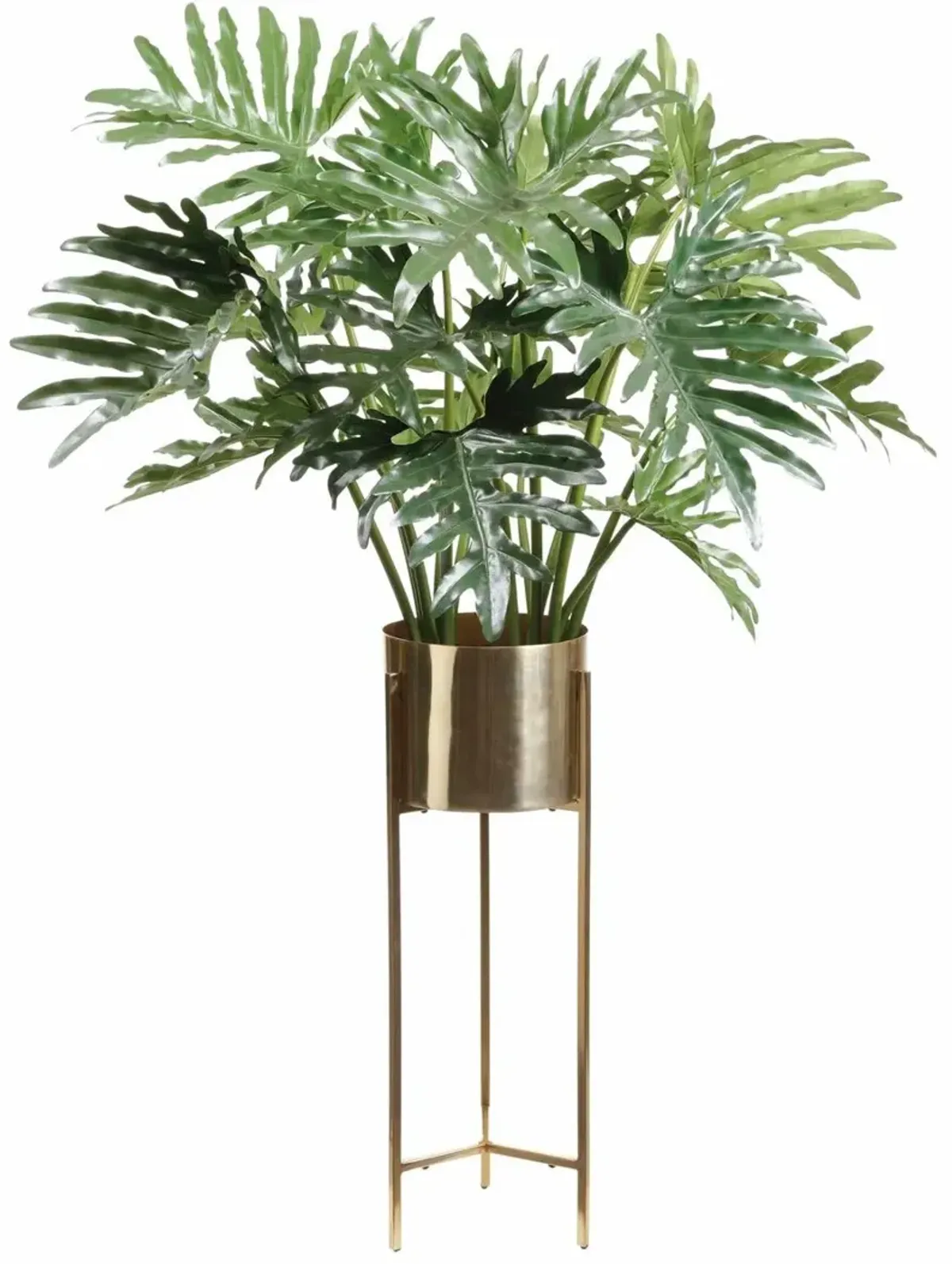 61" Selloum Philo Plant In Brass Planter With Stand, Green