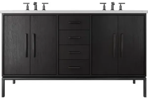 Briar White Oak Double Bathroom Vanity - Black