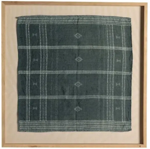 35" x 35" Bhujodi Textile 1 Artwork - White Oak Frame - Blue