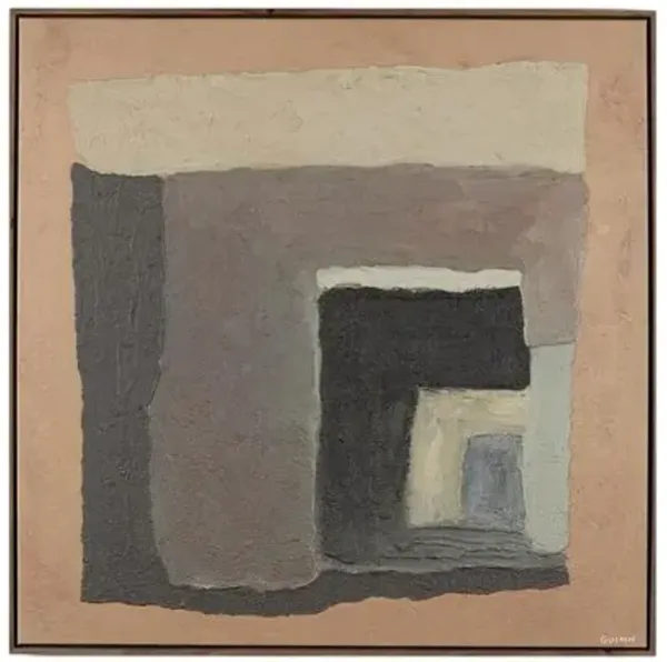 48" x 48" Landmarks No. 3 Painting by Tyler Guinn - Rustic Walnut Frame - Brown