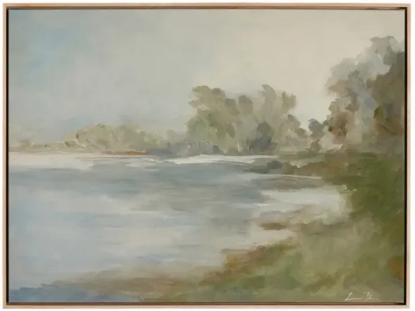 Lake Painting by Lauren Fuhr - Natural Maple Frame - Blue