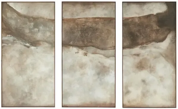 Revere Triptych Artwork by Matera - Rustic Walnut Frame - Brown