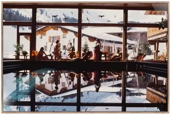 48" x 72" Gasthof Post Pool Photograph by Slim Aarons - Rustic Walnut Frame - Brown