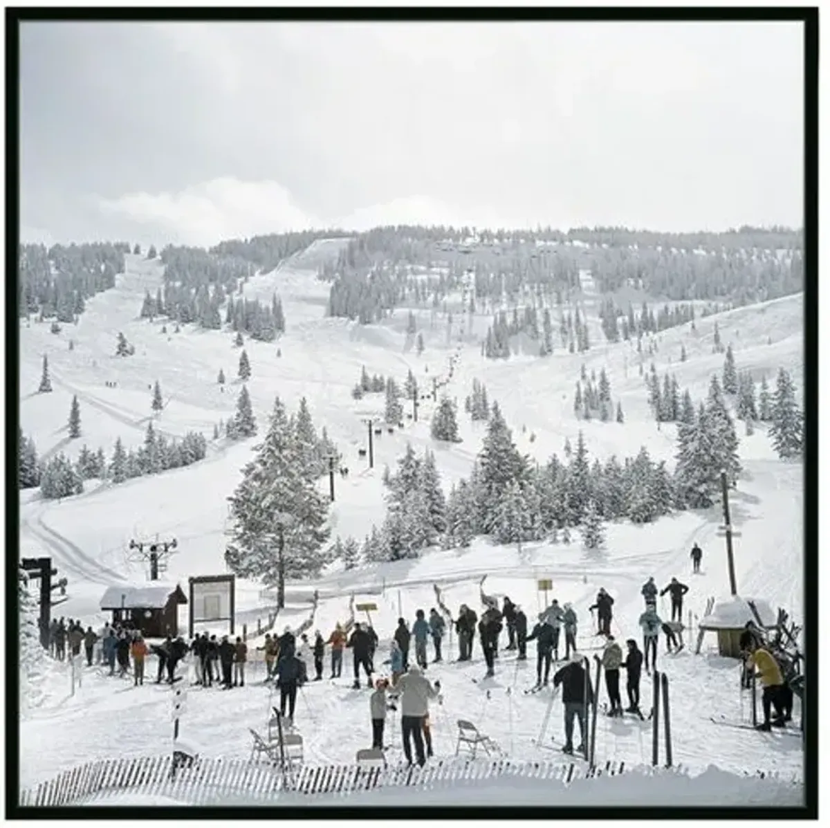 48" x 48" Skiing In Vail Photograph by Slim Aarons - Black Maple Frame