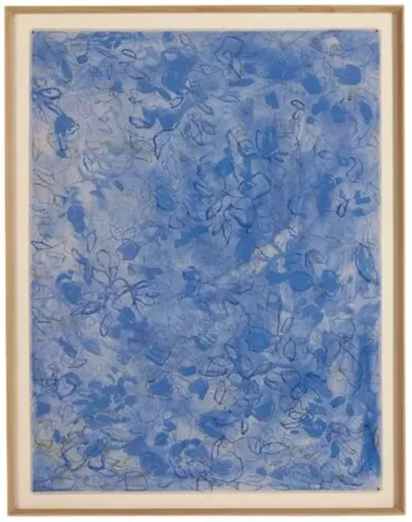 47" x 60" Glimmer No 23 Painting by Laurel-Dawn Latshaw - White Oak Frame - Blue