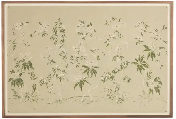 Linen Chinoiserie Painting by Laurel-Dawn Latshaw - Walnut Frame - Brown