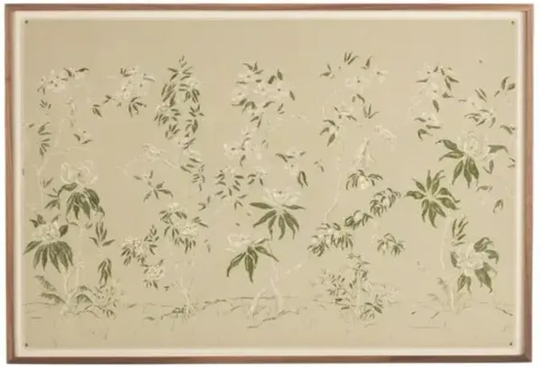 Linen Chinoiserie Painting by Laurel-Dawn Latshaw - Walnut Frame - Brown