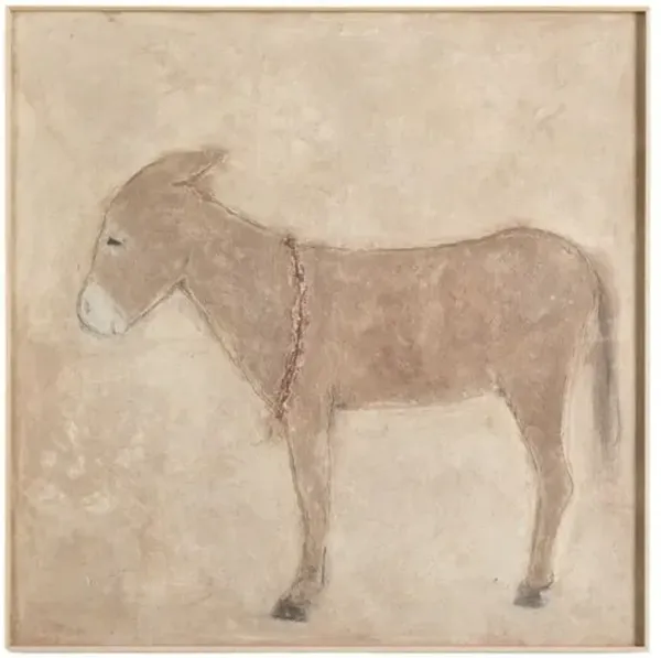 Burro Marron Painting by Paul Meyer - White Oak Frame - Brown