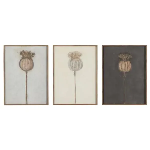 Poppy Triptych Artwork by Paul Meyer - Rustic Walnut Frame - Brown