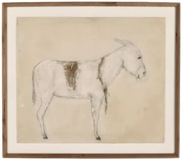 41.5" x 48" Burro Bestow Painting by Paul Meyer - Rustic Walnut Frame - Brown