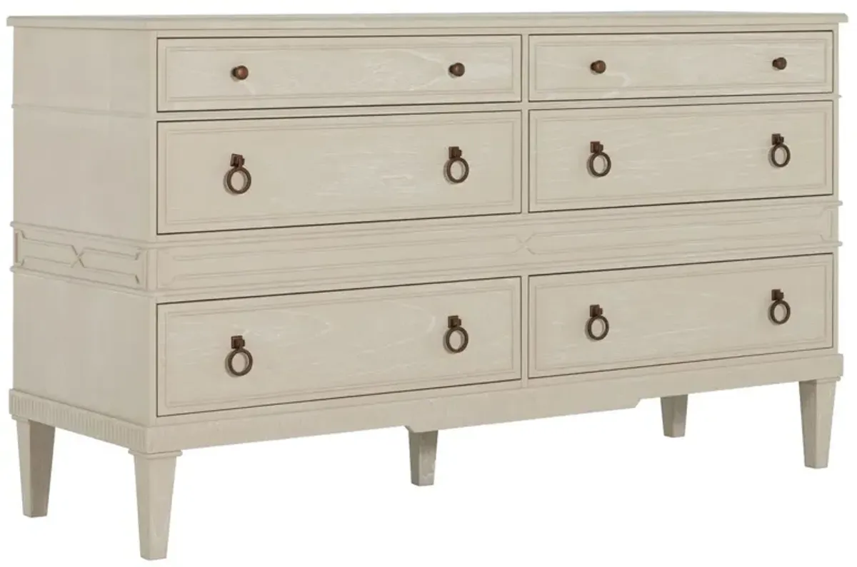 Archie 6-Drawer Dresser, White/Bronze