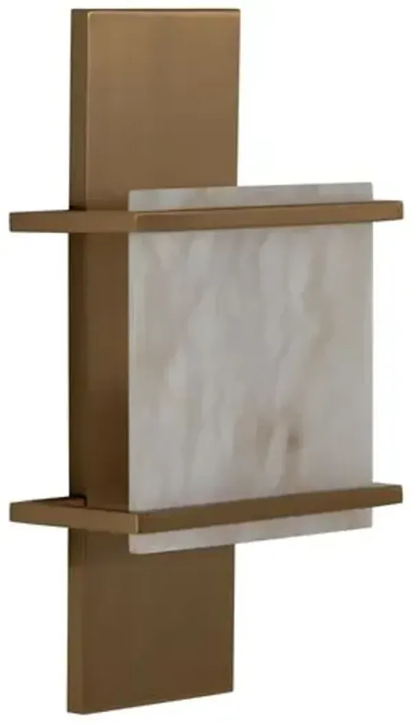 Brooks Alabaster Wall Sconce - Antique Brass - Gabby - White