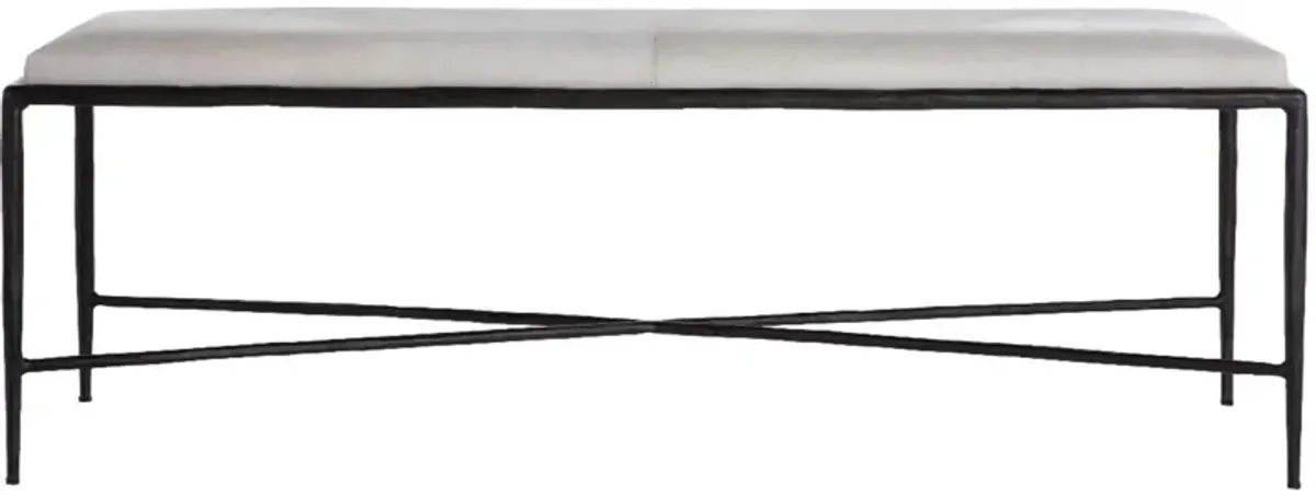 Devoe Hair-on-Hide Leather Bench, Black/Ivory