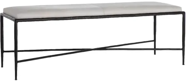 Devoe Hair-on-Hide Leather Bench, Black/Ivory