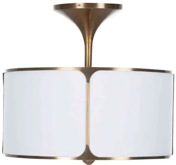 Dove Drum Linen Semi-Flush Mount - White/Bronze - Gabby - Brown