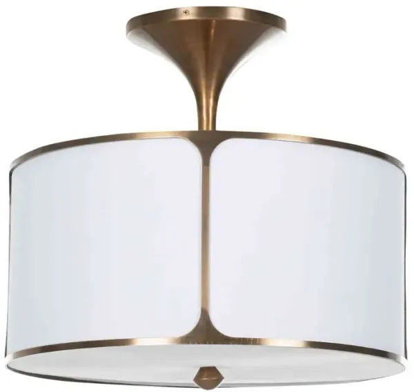 Dove Drum Linen Semi-Flush Mount - White/Bronze - Gabby - Brown
