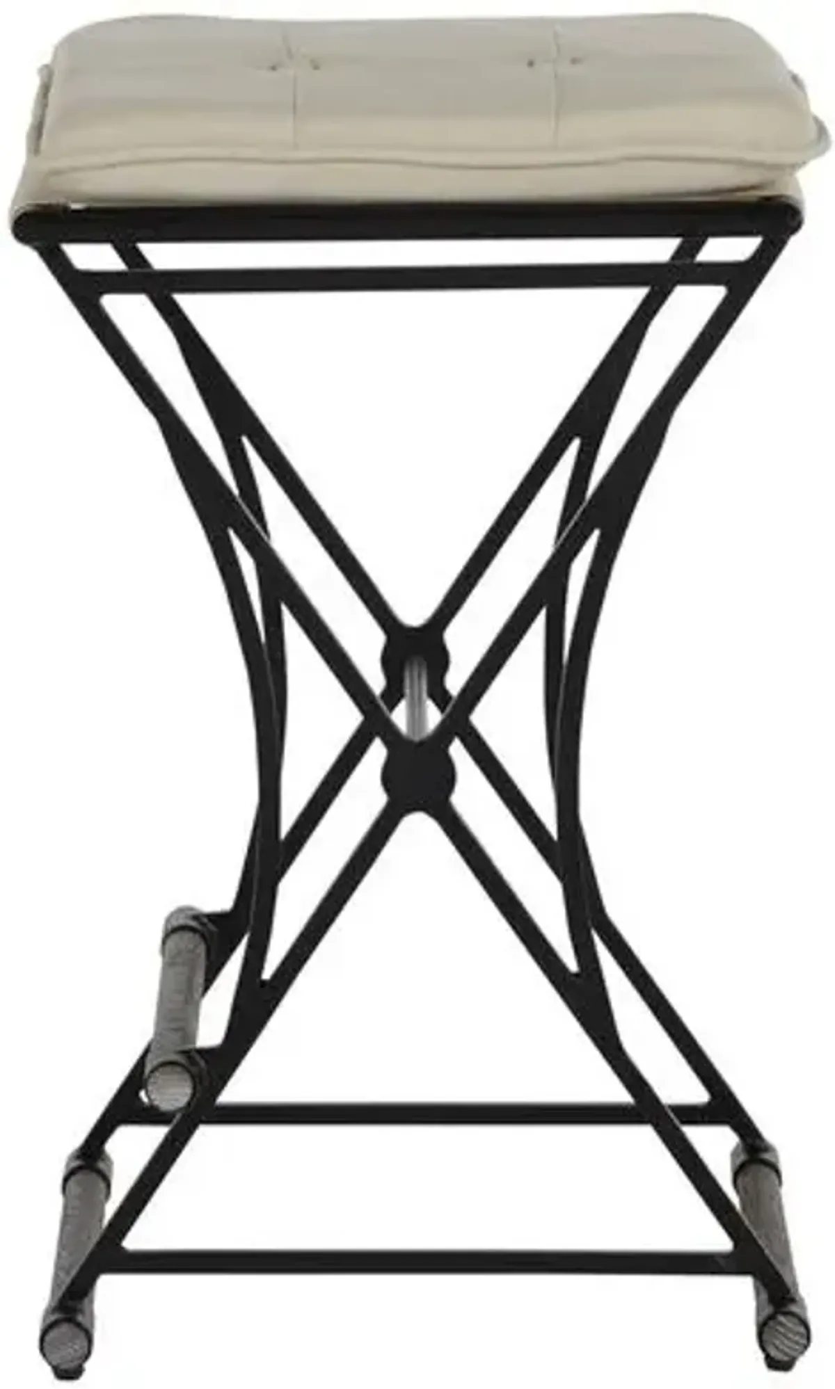Frederick Iron & Linen Counter Stool - Black/Ivory - Gabby