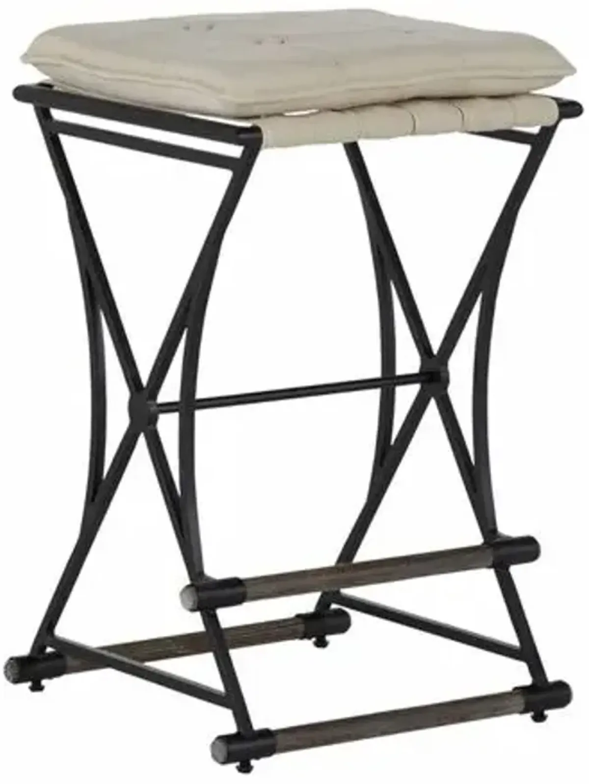 Frederick Iron & Linen Counter Stool - Black/Ivory - Gabby