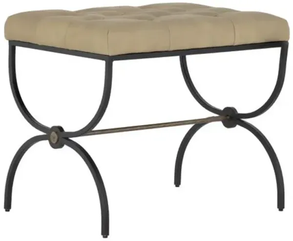 Galvin Tufted Leather Accent Stool - Beige - Gabby - Gray
