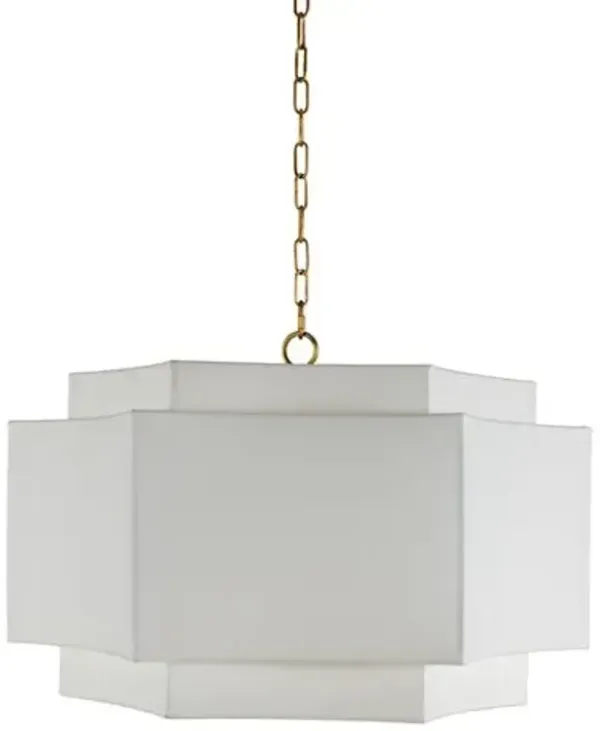 Hammond Two-Tiered Linen Shade Pendant - White/Gold - Gabby