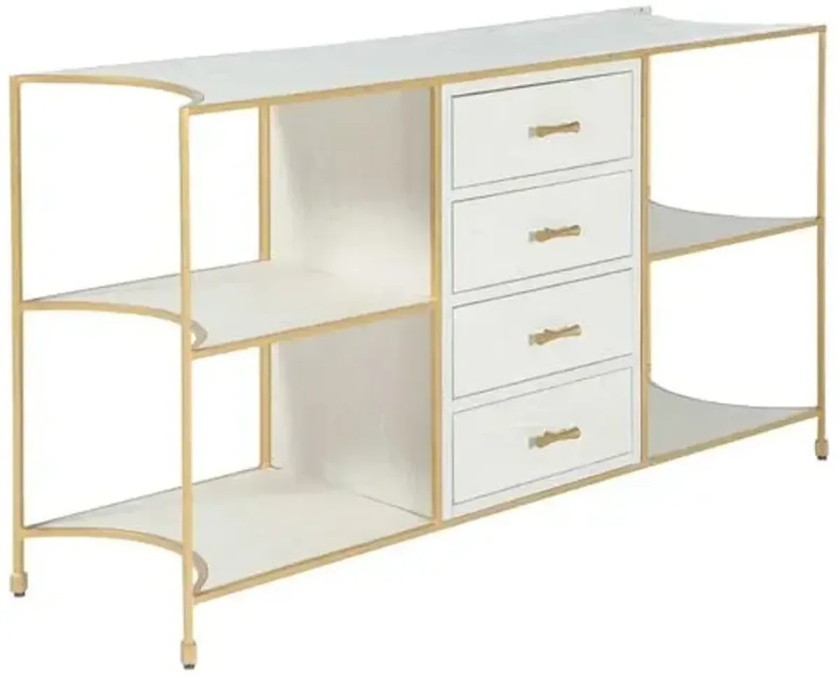 Jeanelle Oak 4-Drawer Storage Console - White/Gold - Gabby