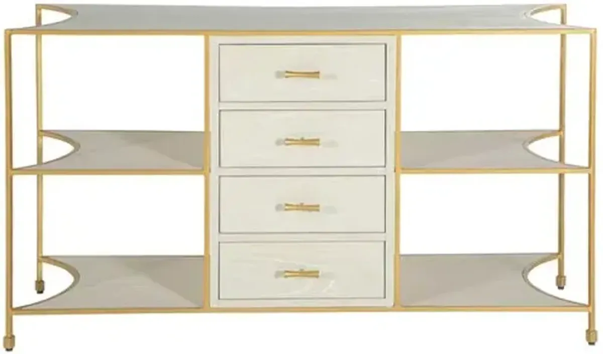 Jeanelle Oak 4-Drawer Storage Console - White/Gold - Gabby
