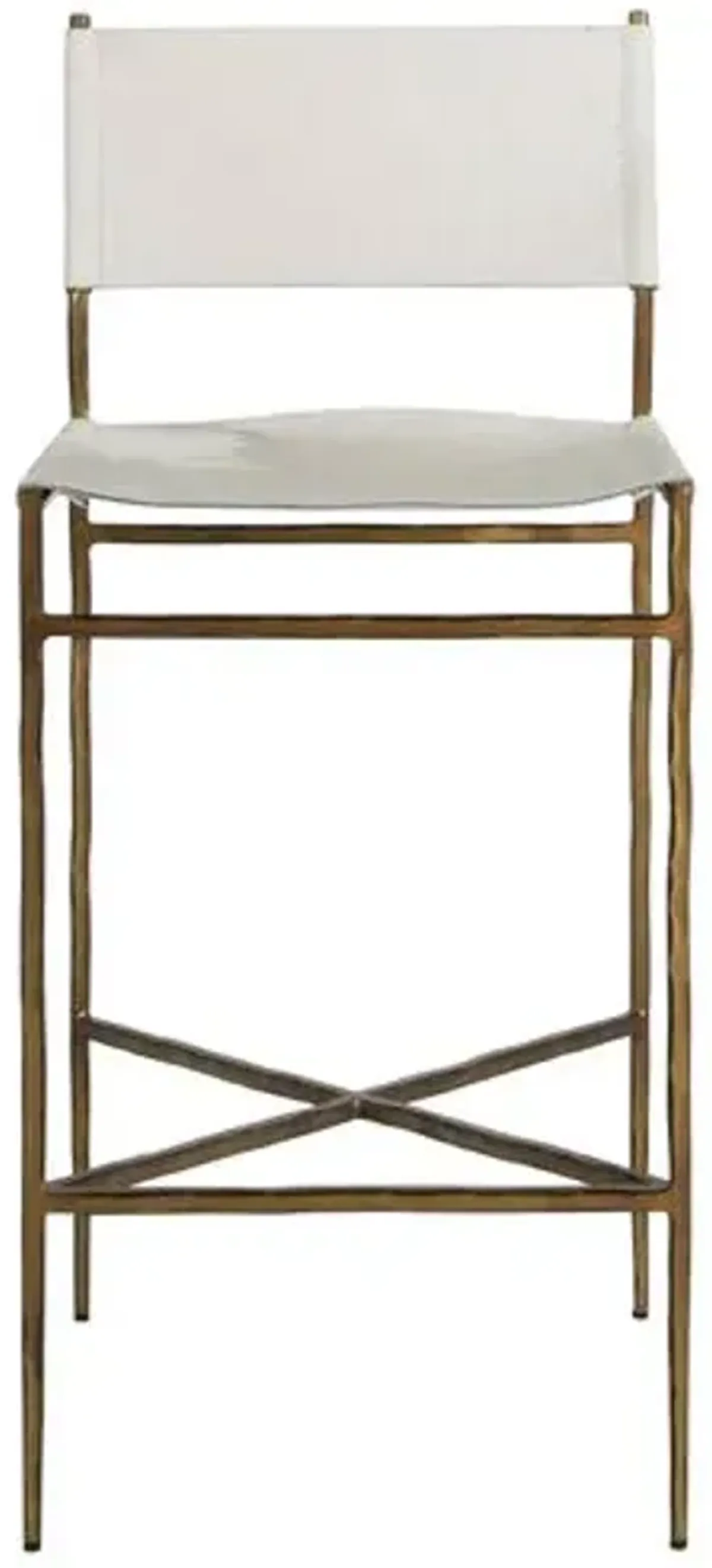 Landon Leather Bar Stool - Gold/White - Gabby