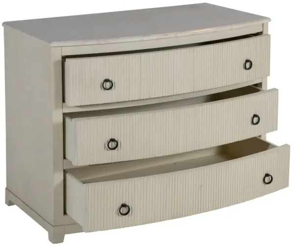 Rosalyn 3-Drawer Fluted Mahogany Chest w/ Marble Top, Ivory