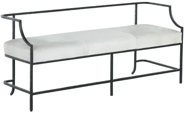 Victor Hair-on-Hide Leather Bench, Black/Ivory