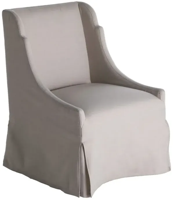 Whitfield Skirted Dining Arm Chair, Beige Performance Fabric