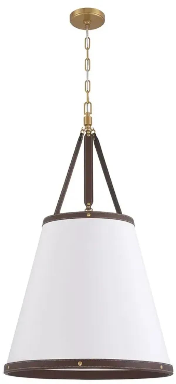 Libby Langdon Callahan 6-Light Linen Shade Pendant with Leather Trim - Crystorama - Brown